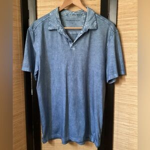 ♦️ JOHN VARVATOS USA soft polo shirt M blue cotton EUC short sleeve